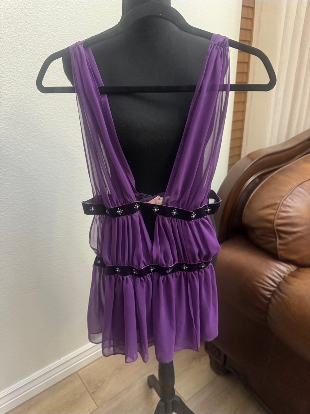 Victoria's Secret Purple Sheer Chiffon Babydoll Chemise with Velvet Trim